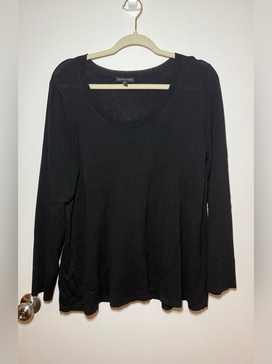 Eileen Fisher Sweaters - Eileen Fisher Women's Black Scoop Neck Knit Pullover Sweater Silk Blend Size XL
